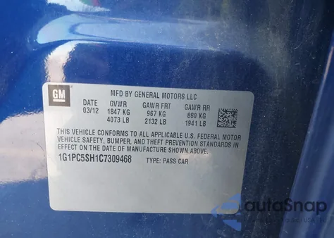 2012 Chevrolet Cruze Ls from USA, damaged, VIN 1G1PC5SH1C7309468
